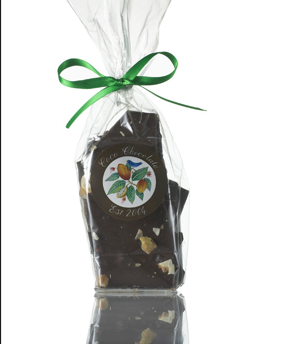 Fruit and Nut Shards by Coco Chocolate in dark artisan chocolate shards, think-and-thin 100 gram format