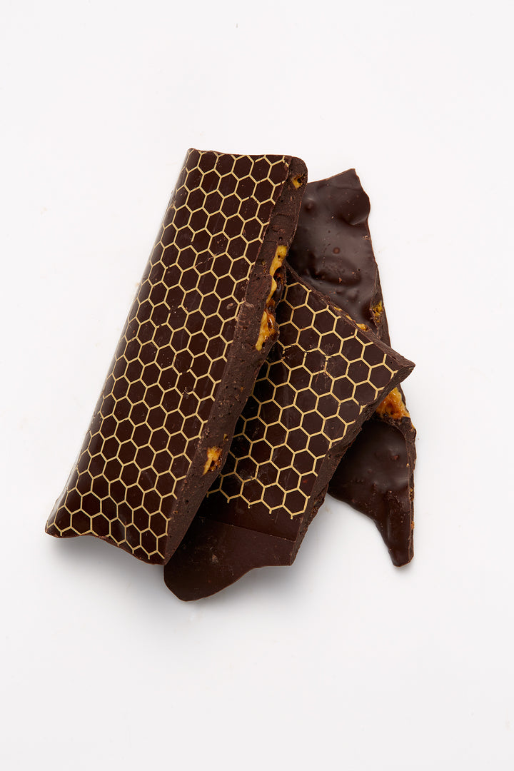 Honeycomb Shards Coco Chocolate artisan chocolate shards in dark brown with honeycomb pattern