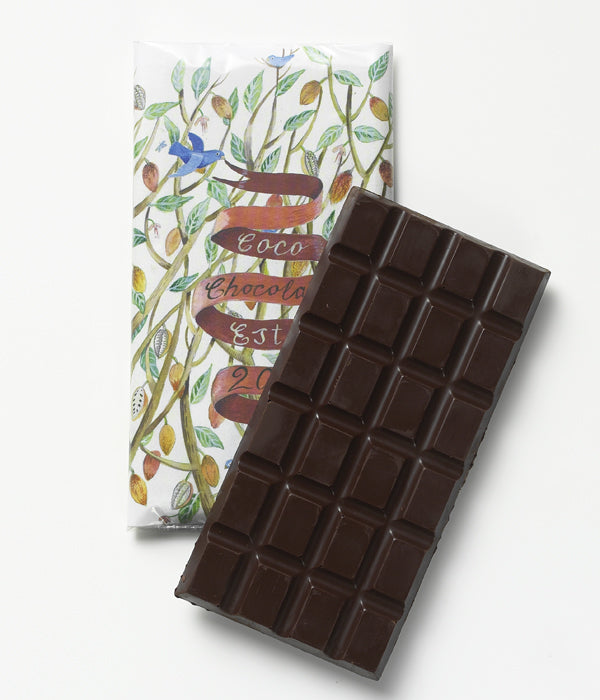 Peppermint Dark Cocoa Coco Chocolate bar in dark brown with artisan chocolate squares and peppermint oil infused chocolate