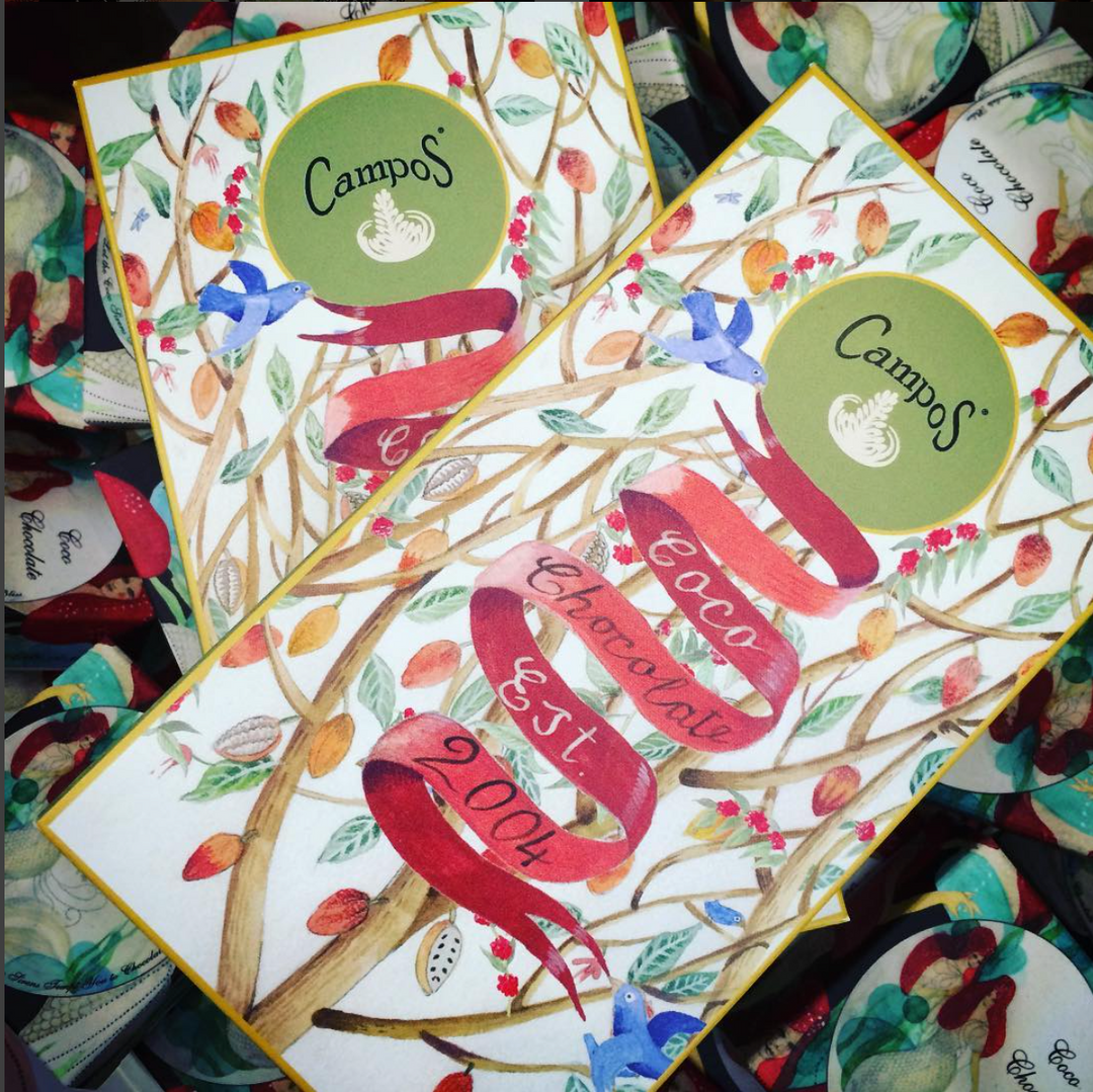 Campos Coffee Bar by Coco Chocolate artisan chocolate bar with coco and sydney motifs, dark chocolate